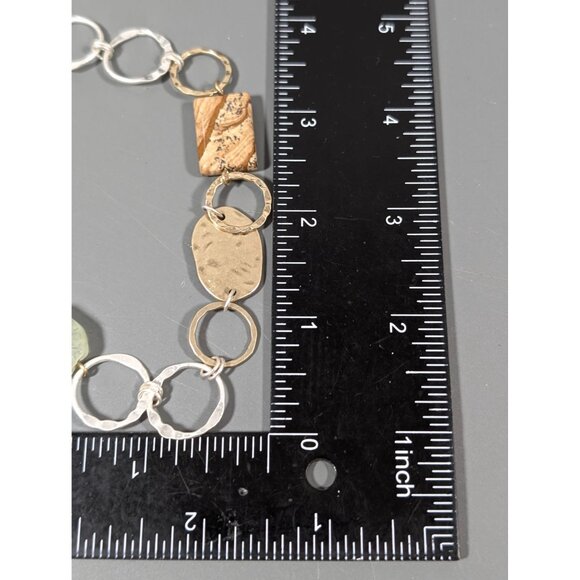 Boho Two Tone Hammered Rutliated Quartz Green Brown Jasper Stone Necklace 38" - Picture 8 of 8